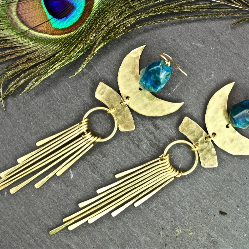 Boho Handmade Gold & Blue Statement Earrings